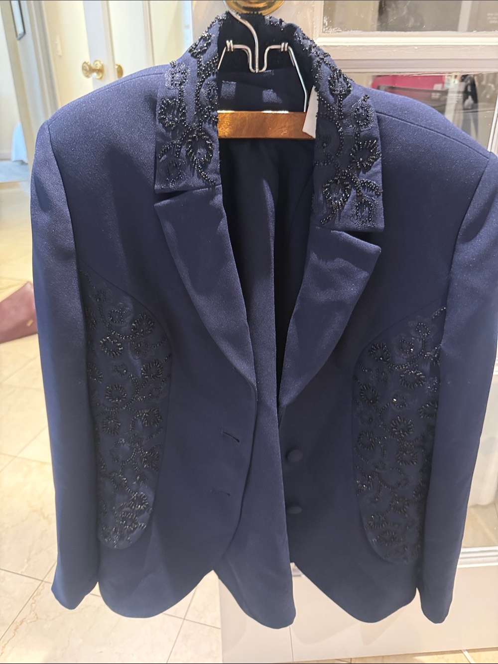 Vintage Albert nippon Navy Beaded Women's Blazer Jacket and matching skirt